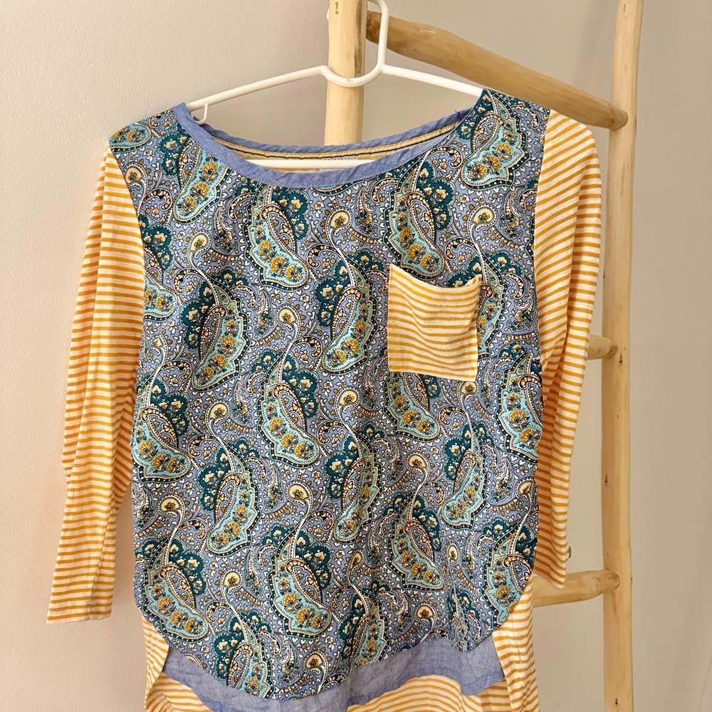 Anthropologie Blue and Yellow Paisley Blouse